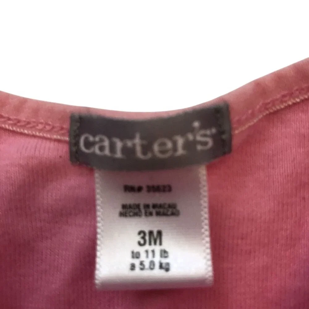 Carters 3M Pink Baby Girl Long-Sleeve Shirt Fruit Applique Cotton Top Lightweigh